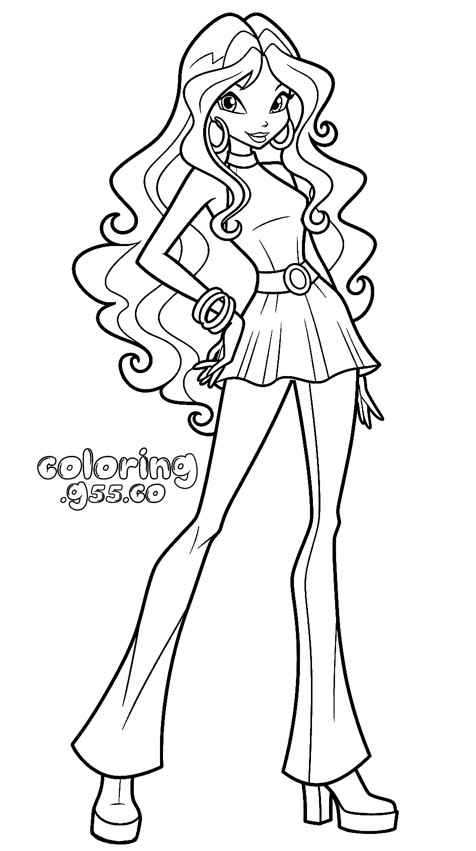 winx club aisha bell bottoms line art