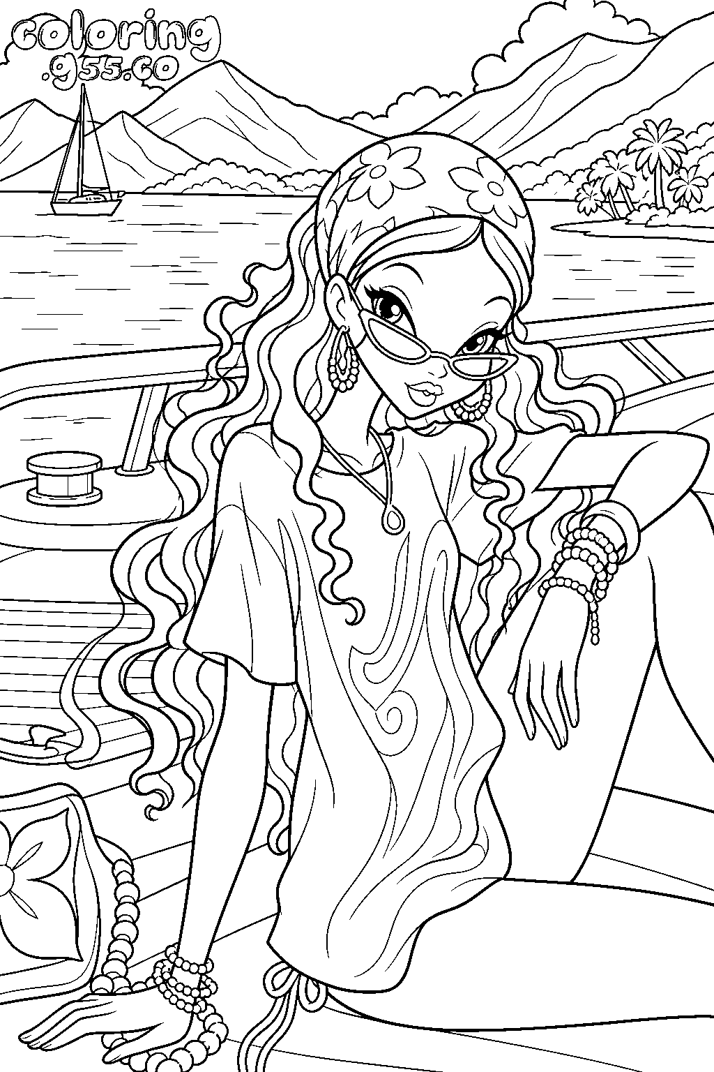 winx club aisha boat vacation line art