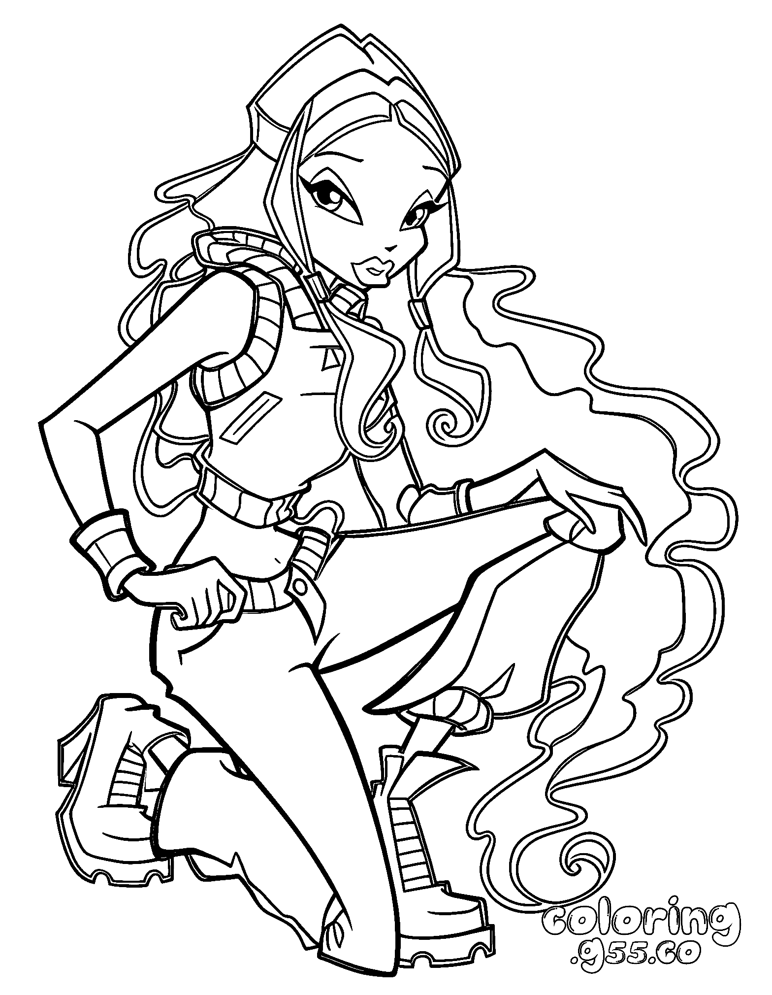 winx club aisha cool hip hop street pose line art for kids
