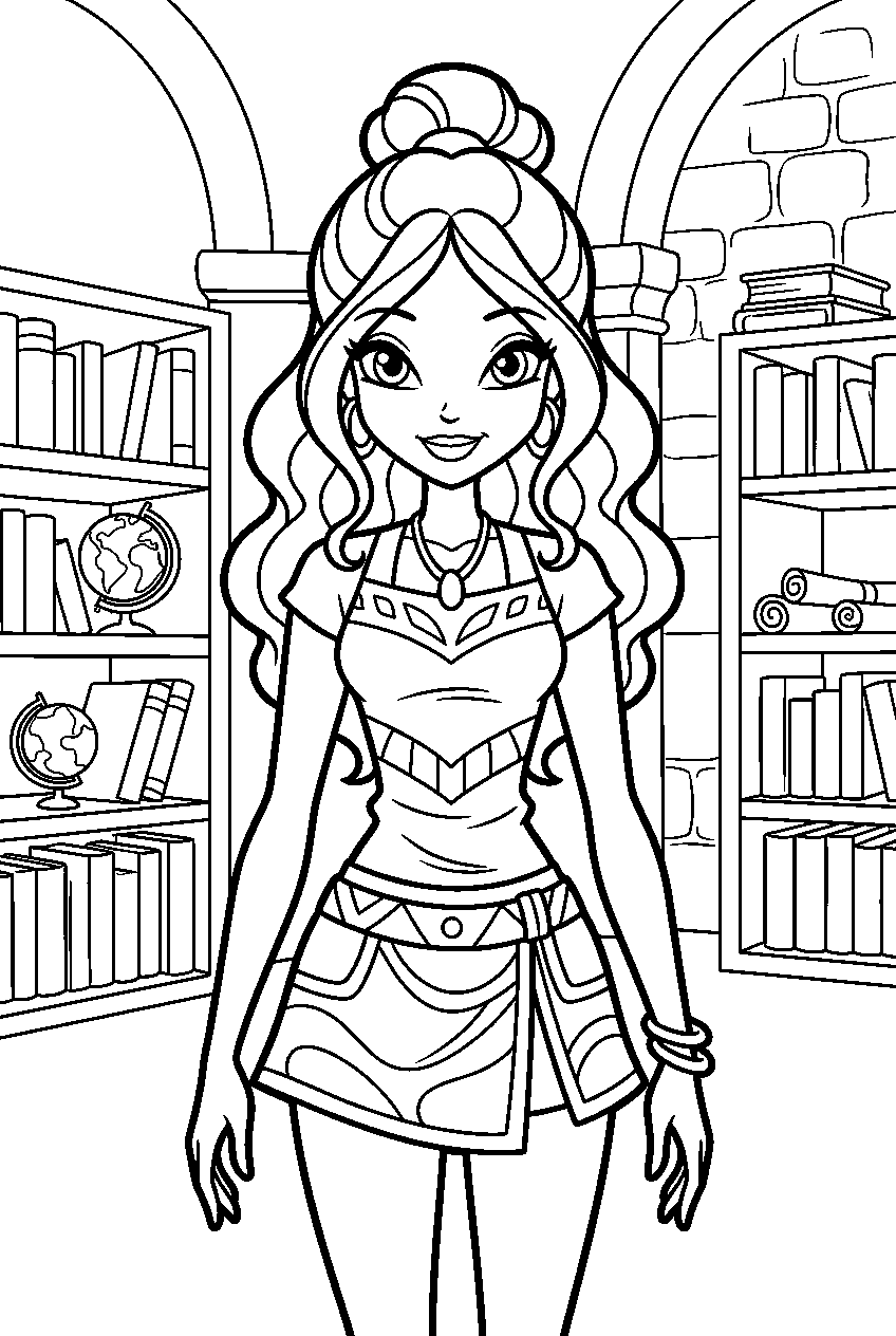 winx club aisha in alfea library line art