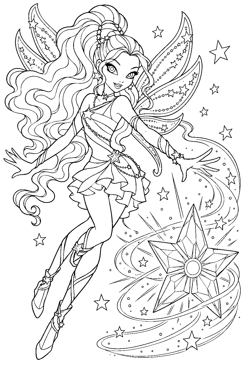 winx club aisha in her cosmix outfit restoring the light of a star line art