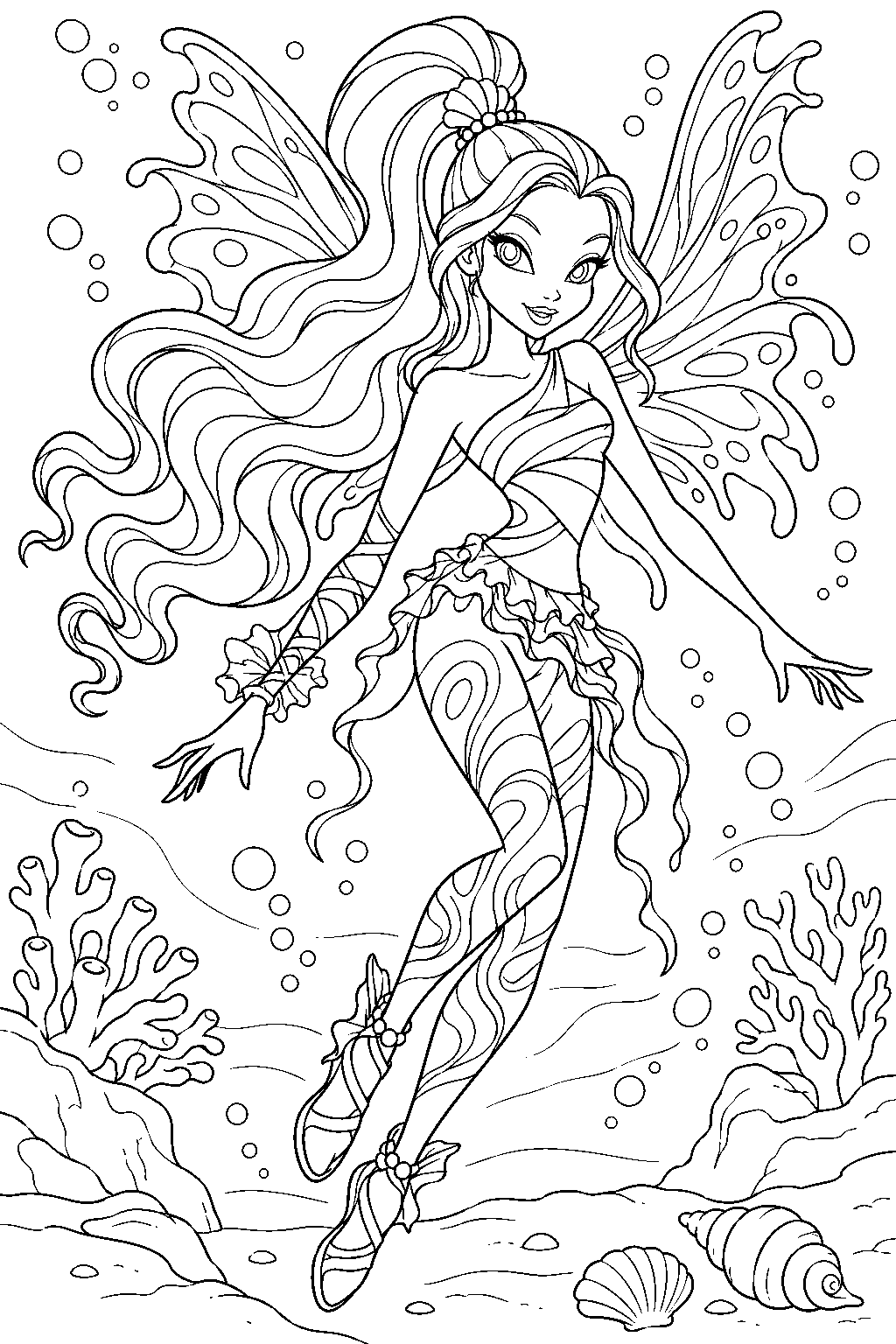 winx club aisha in her sirenix outfit exploring the infinite ocean line art
