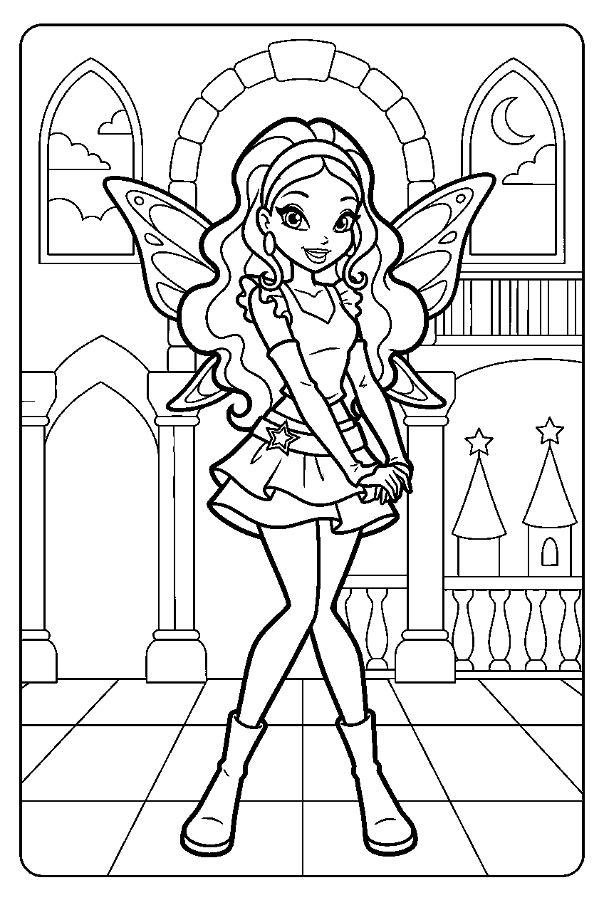 winx club aisha in magical castle line art