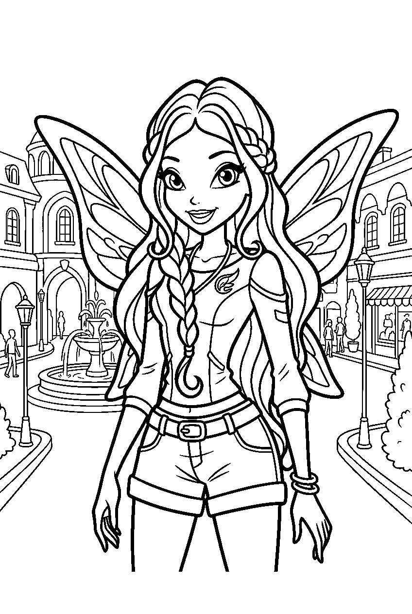 winx club aisha in magix town square line art