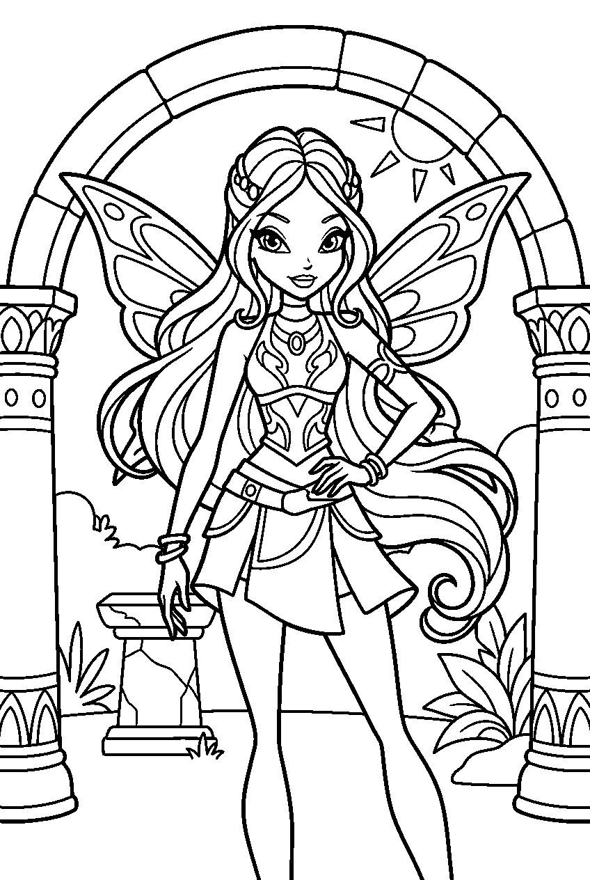 winx club aisha in sacred shrine line art
