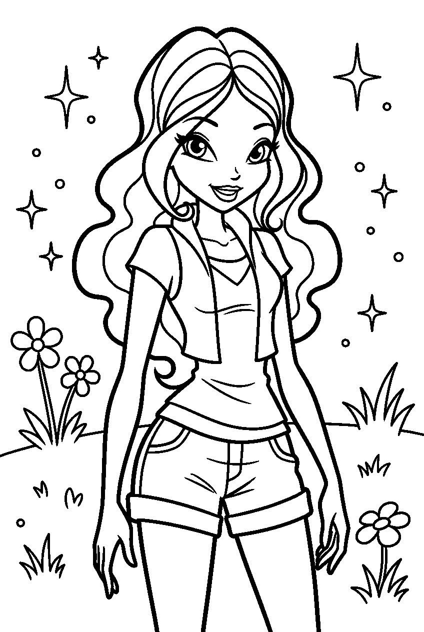 winx club aisha in starlight meadow line art