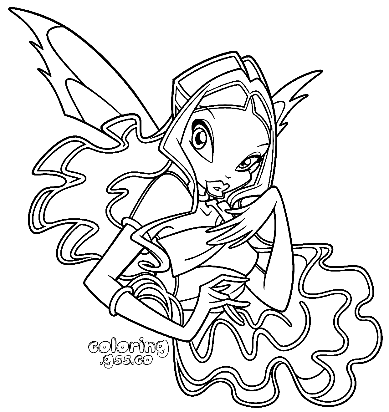 winx club aisha magic fairy portrait line art for kids