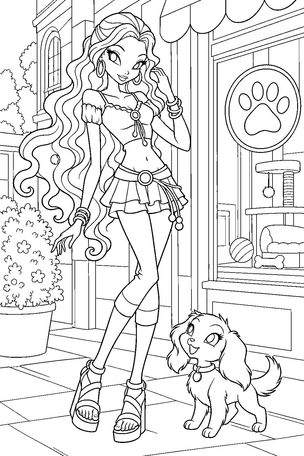 winx club aisha wearing her gardenia outfit outside the love and pet shop line art