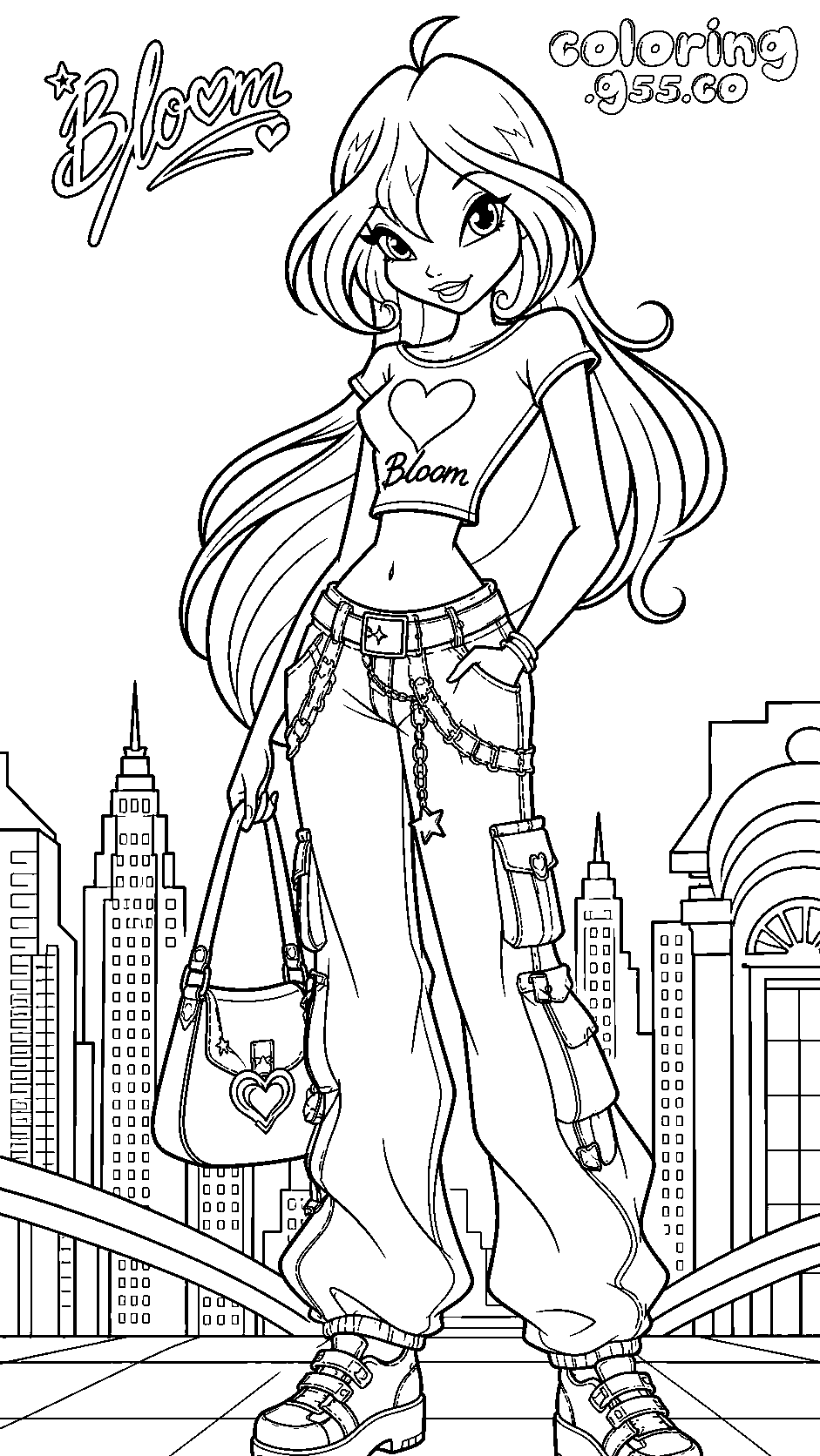 winx bloom city y2k fashion line art for kids