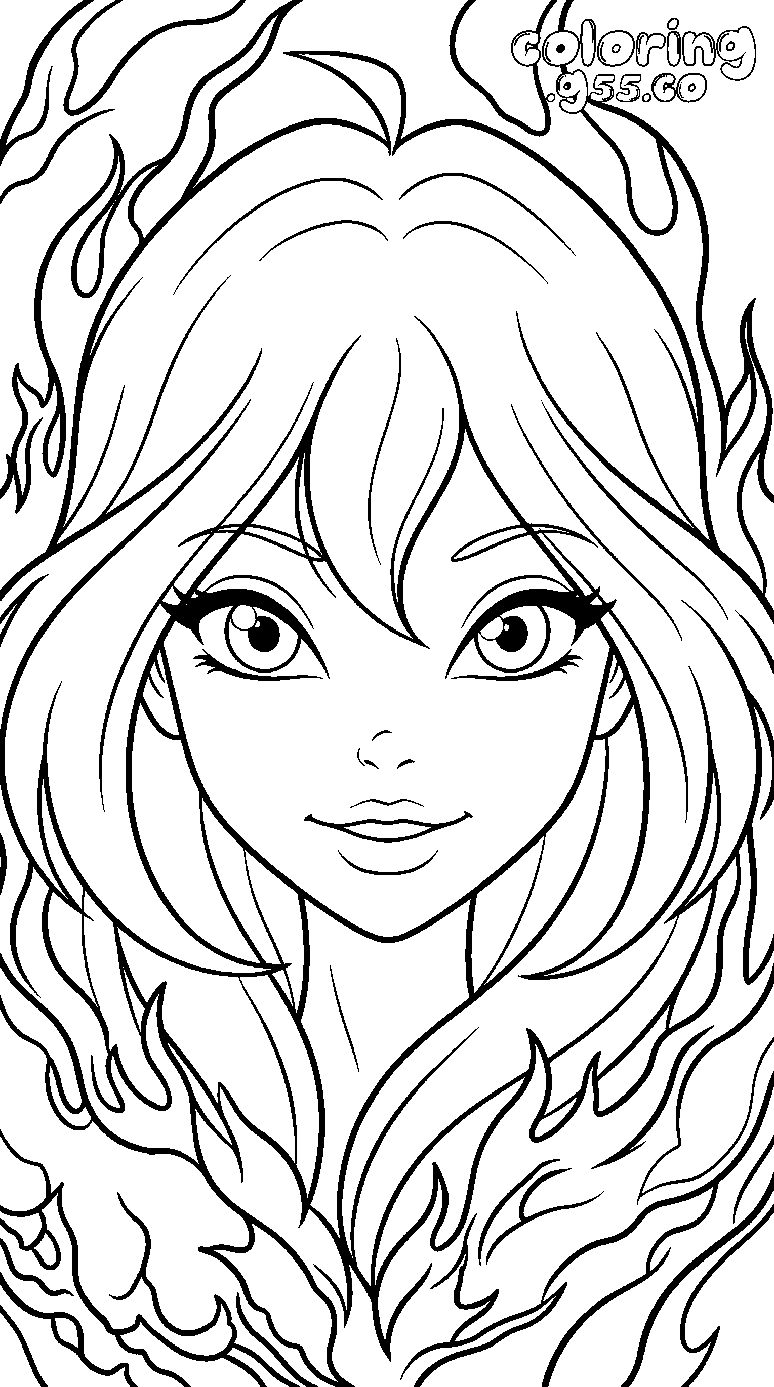 winx bloom flame portrait line art for kids