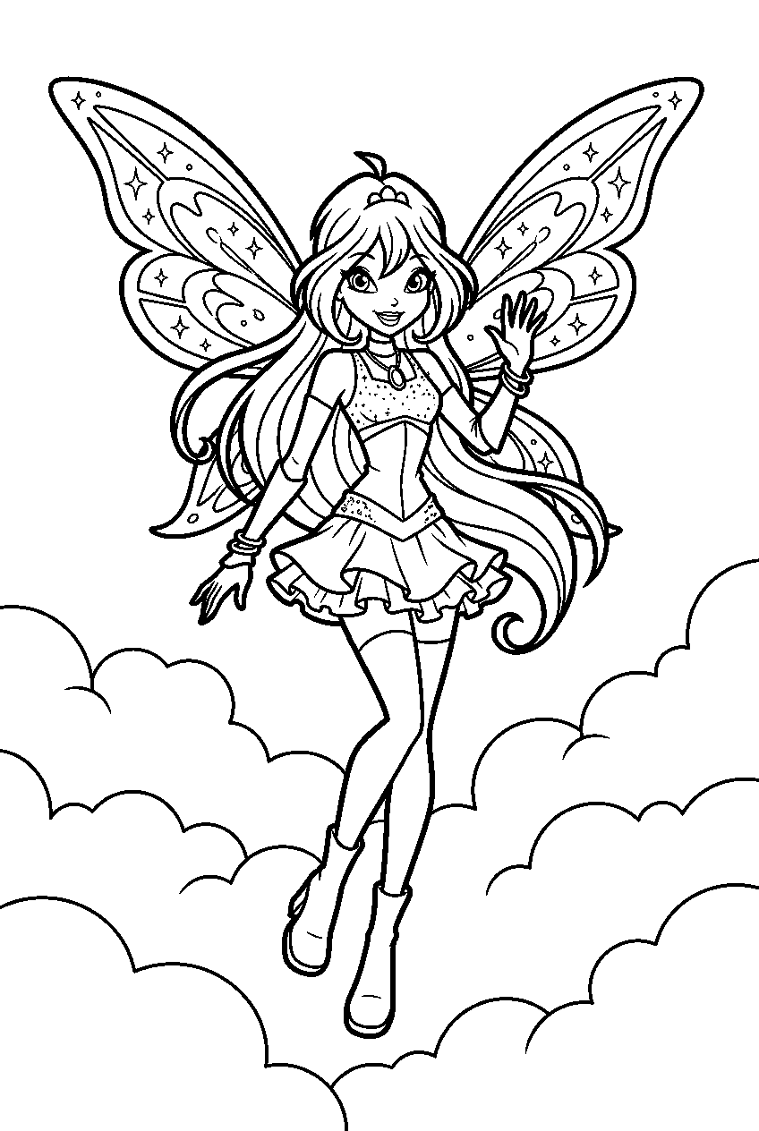 winx club bloom above the clouds line art