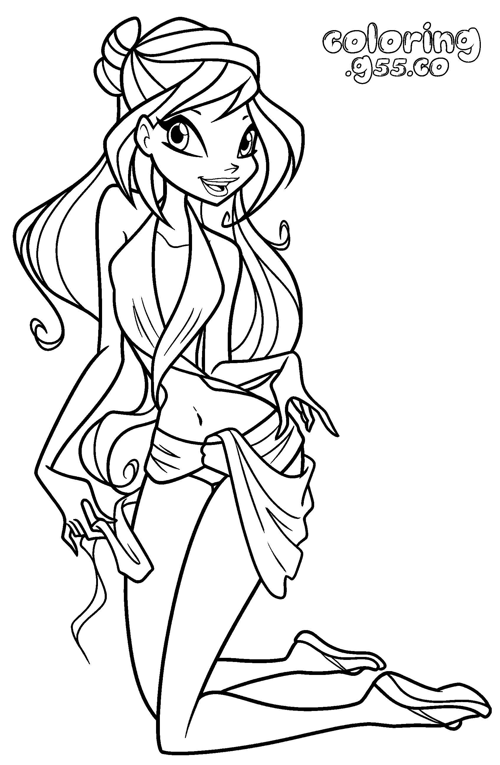 winx club bloom beach wrap line art for kids