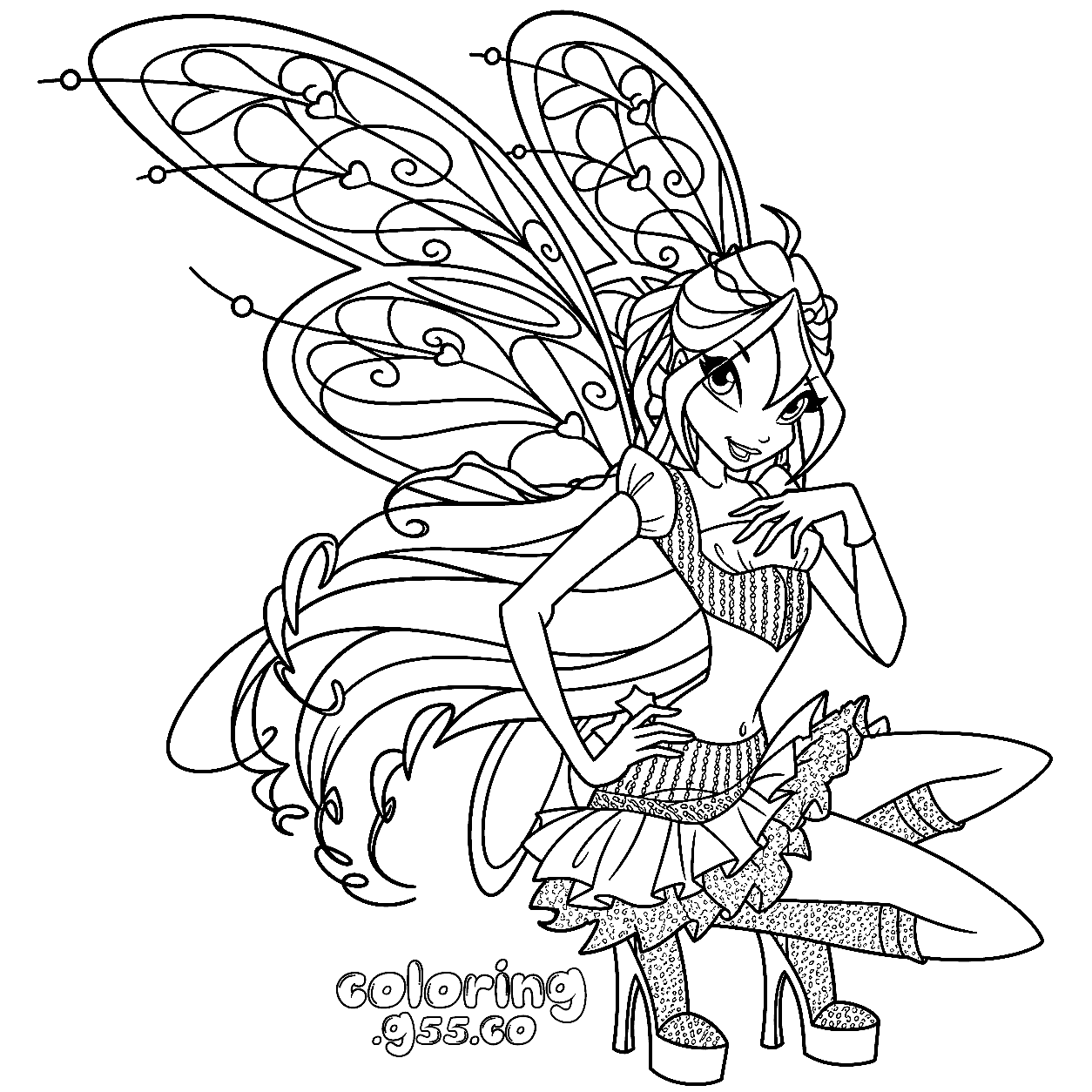 winx club bloom believix crouching pose line arts for kids