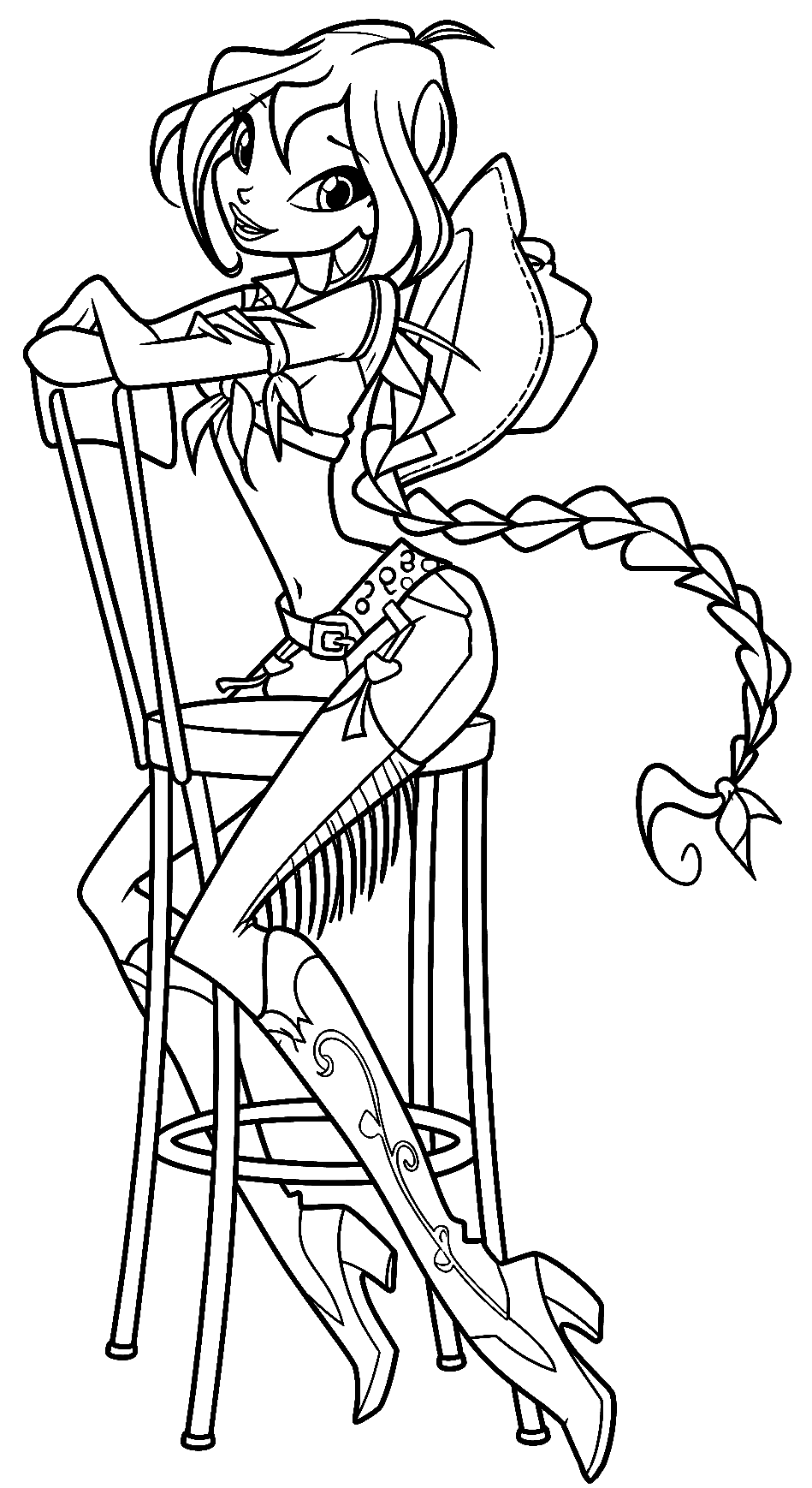 winx club bloom cowboy hat line art for kids