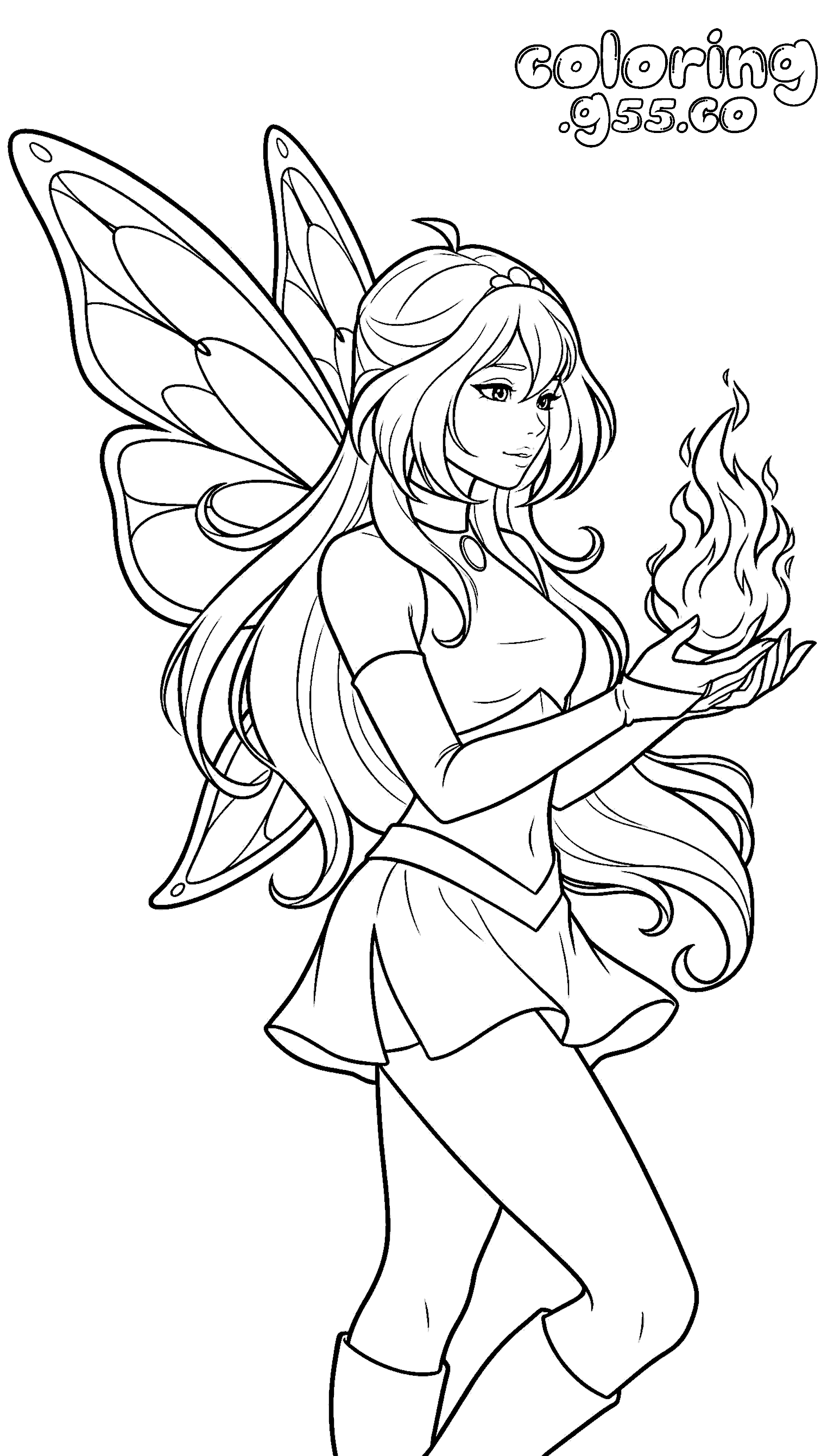 winx club bloom dragon flame line art