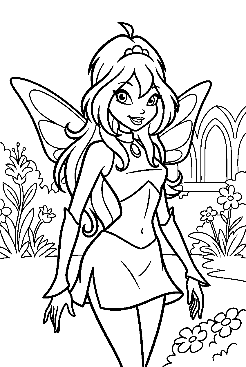 winx club bloom in alfea garden line art