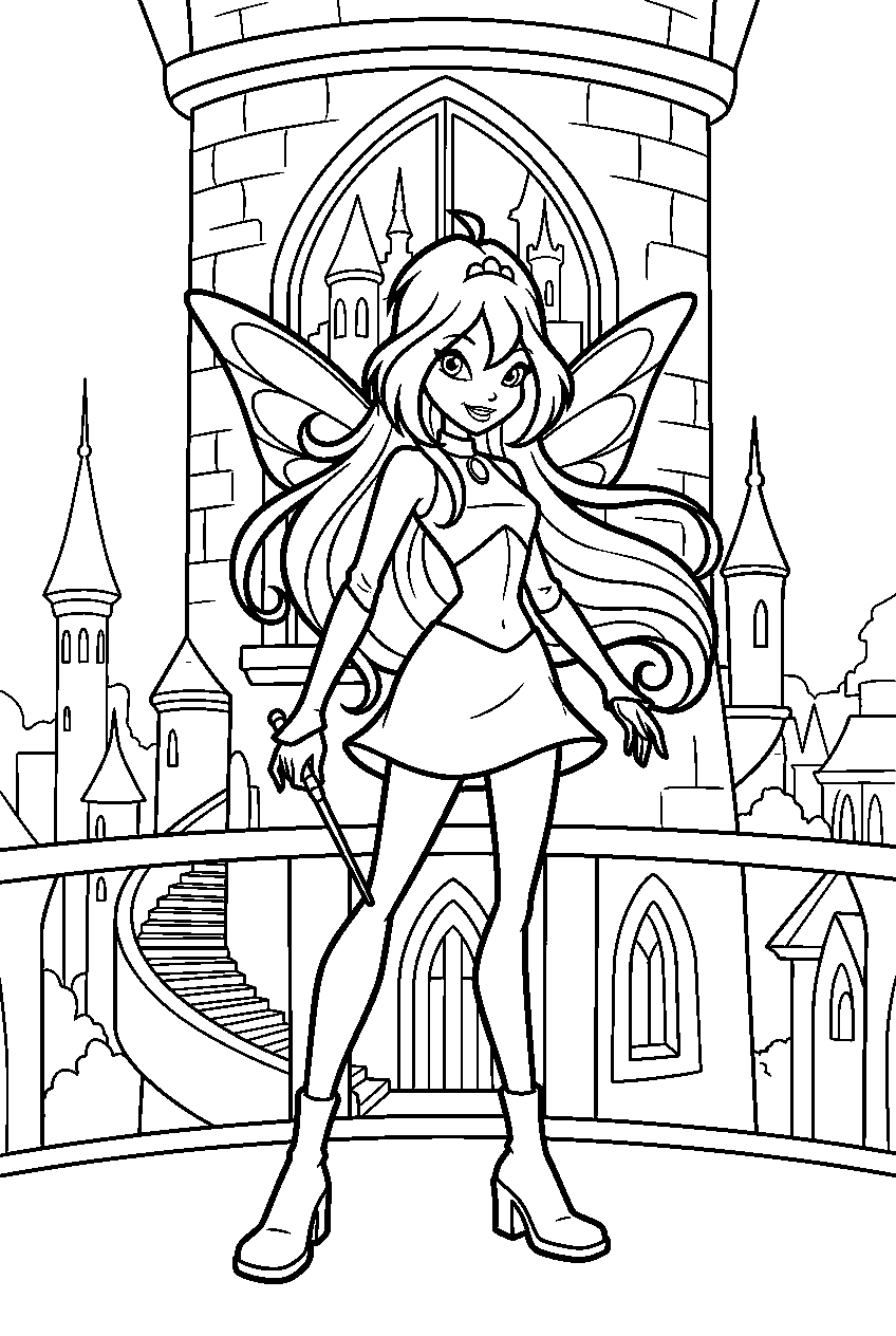 winx club bloom in alfea tower line art