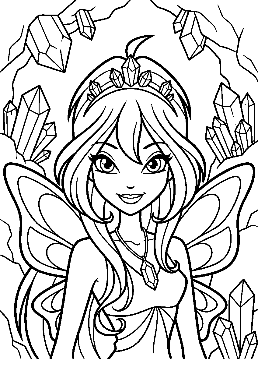 winx club bloom in crystal cave line art