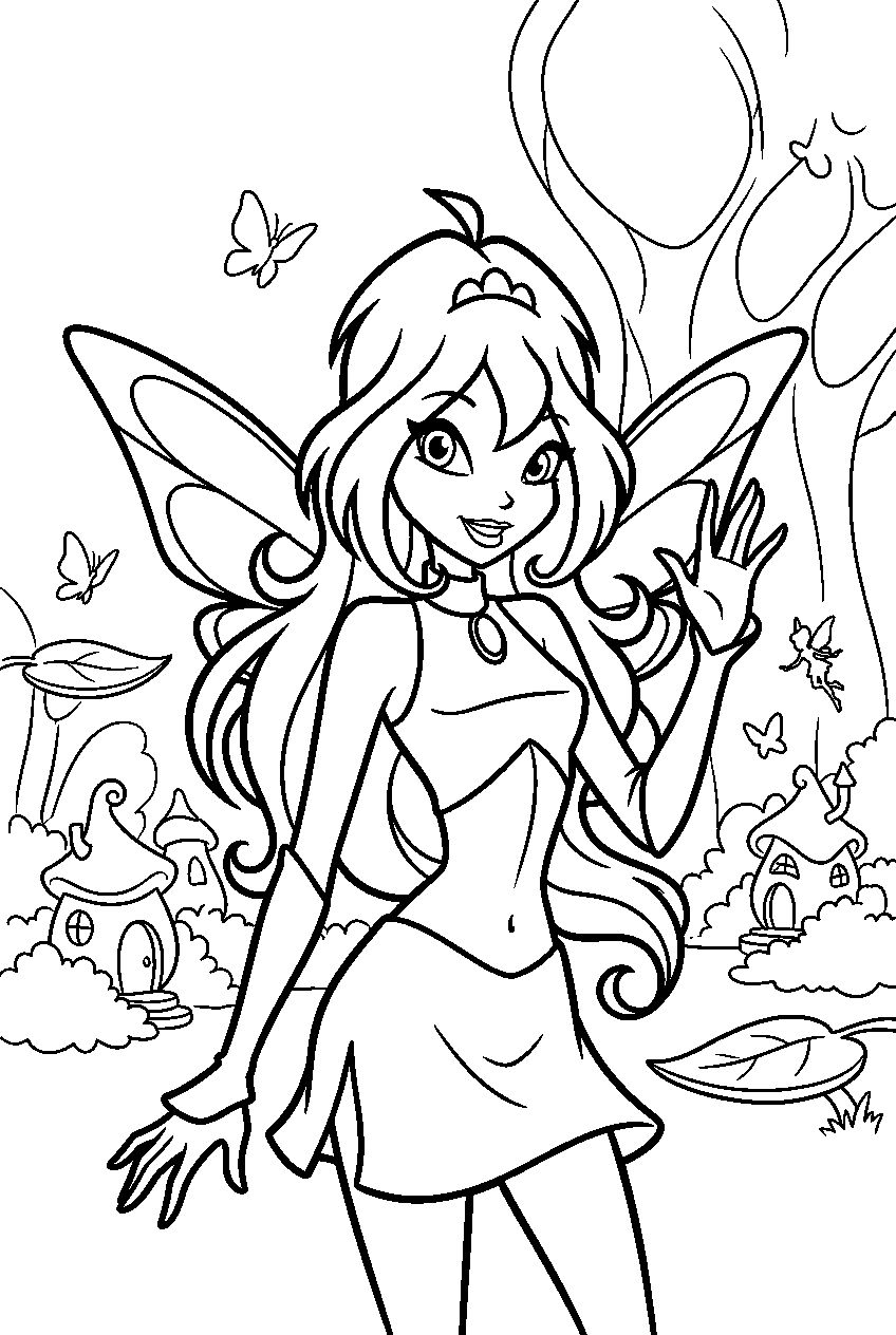 winx club bloom in pixie village line art