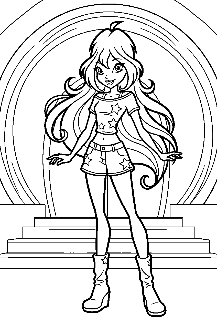 winx club bloom in red fountain line art