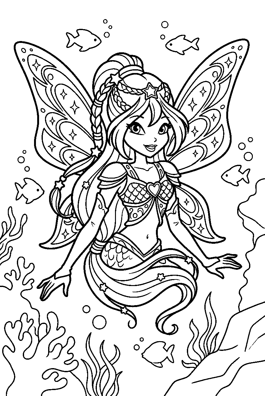 winx club bloom in underwater kingdom line art