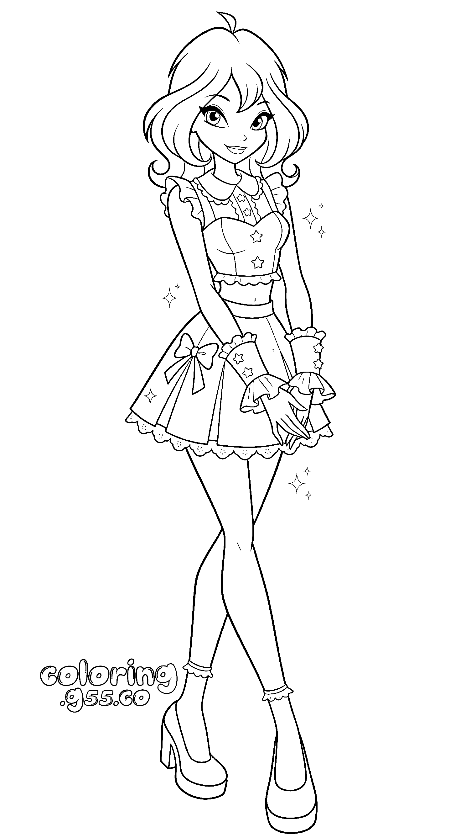 winx club bloom kawaii sparkle dress line art