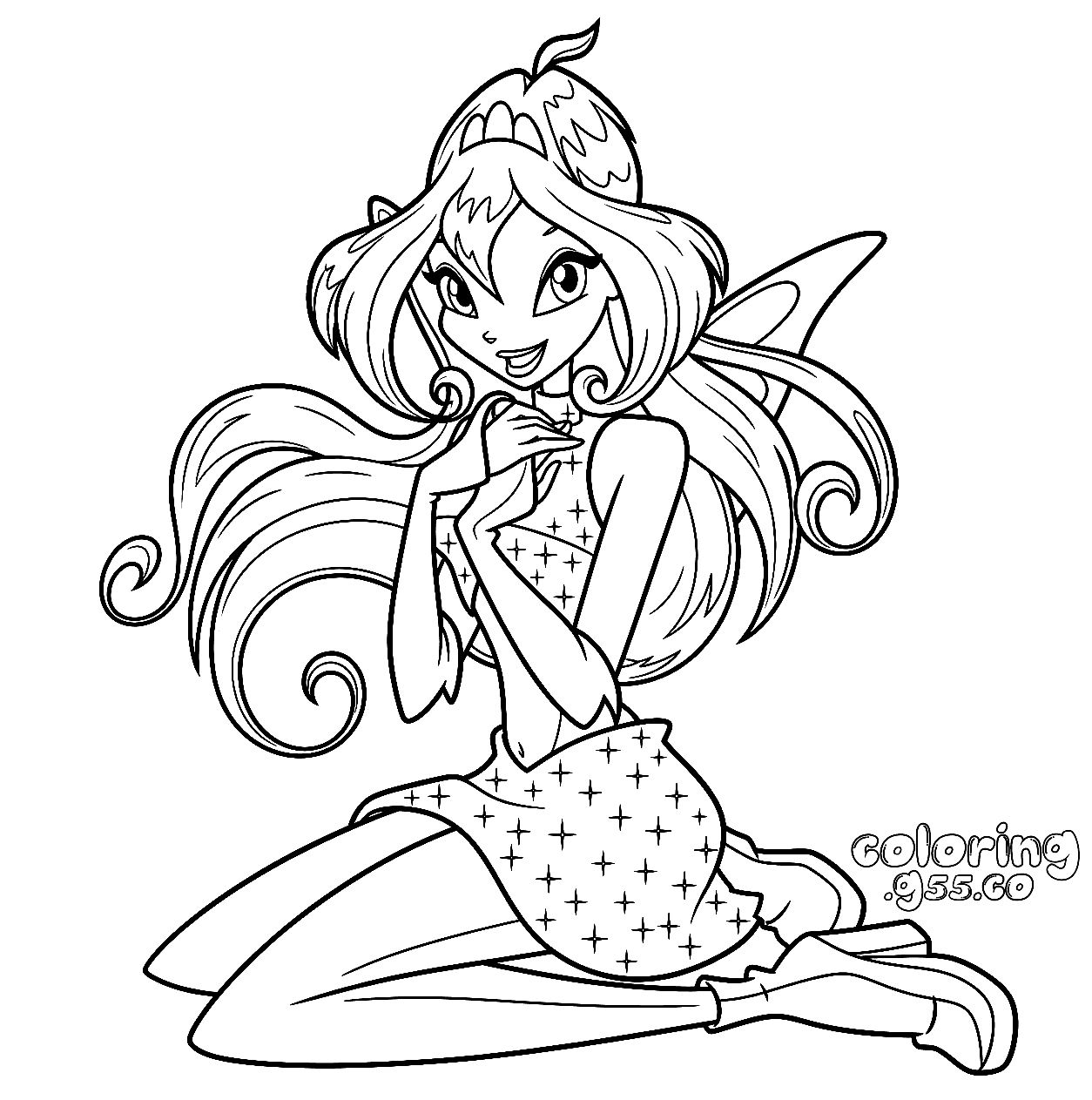 winx club bloom kneeling star transformation line arts for kids