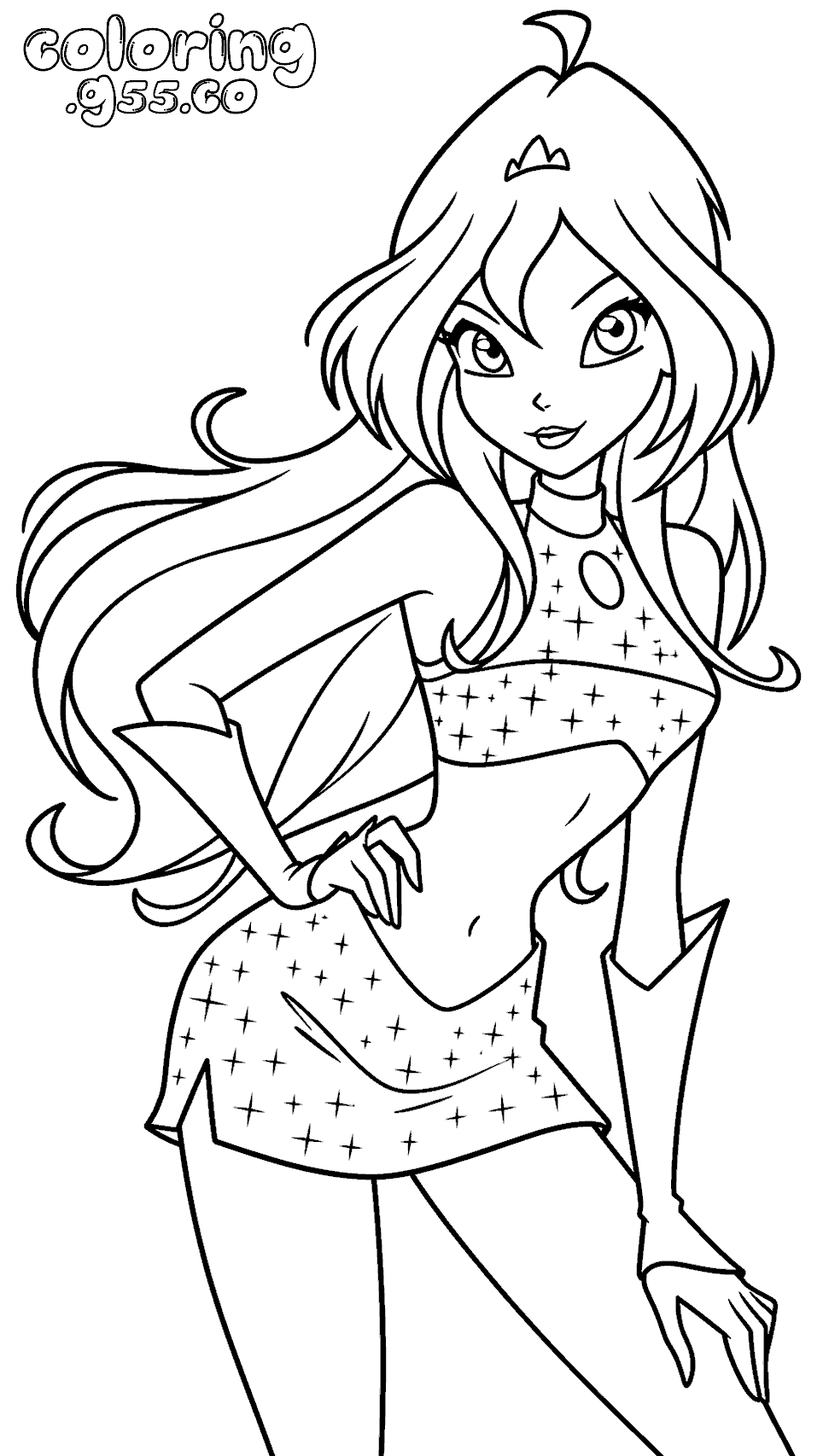 winx club bloom sparkle outfit line art for kids