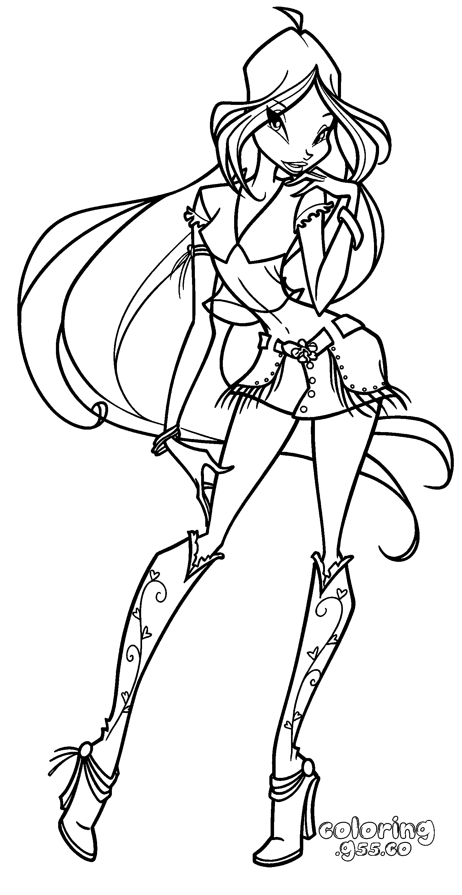 winx club flora cowgirl fashion line art for kids