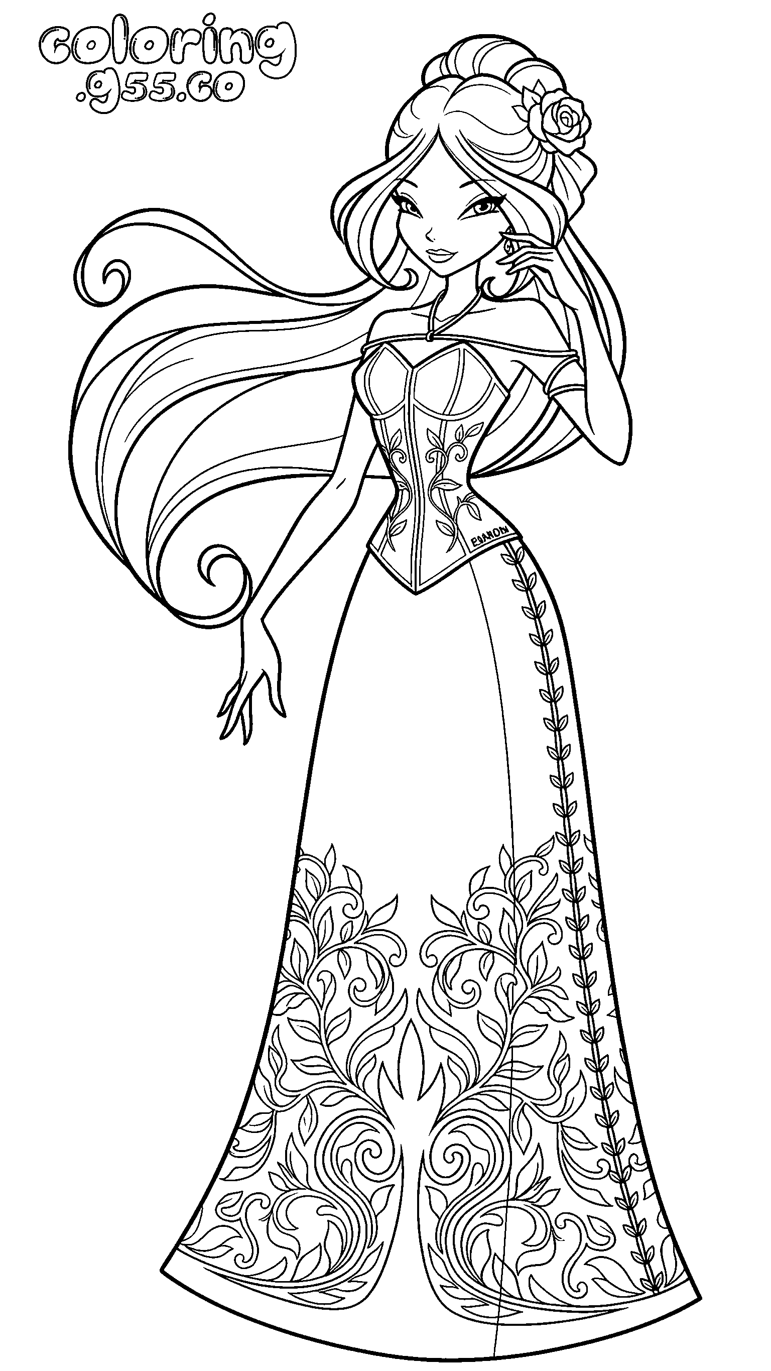 winx club flora elegant gown line art