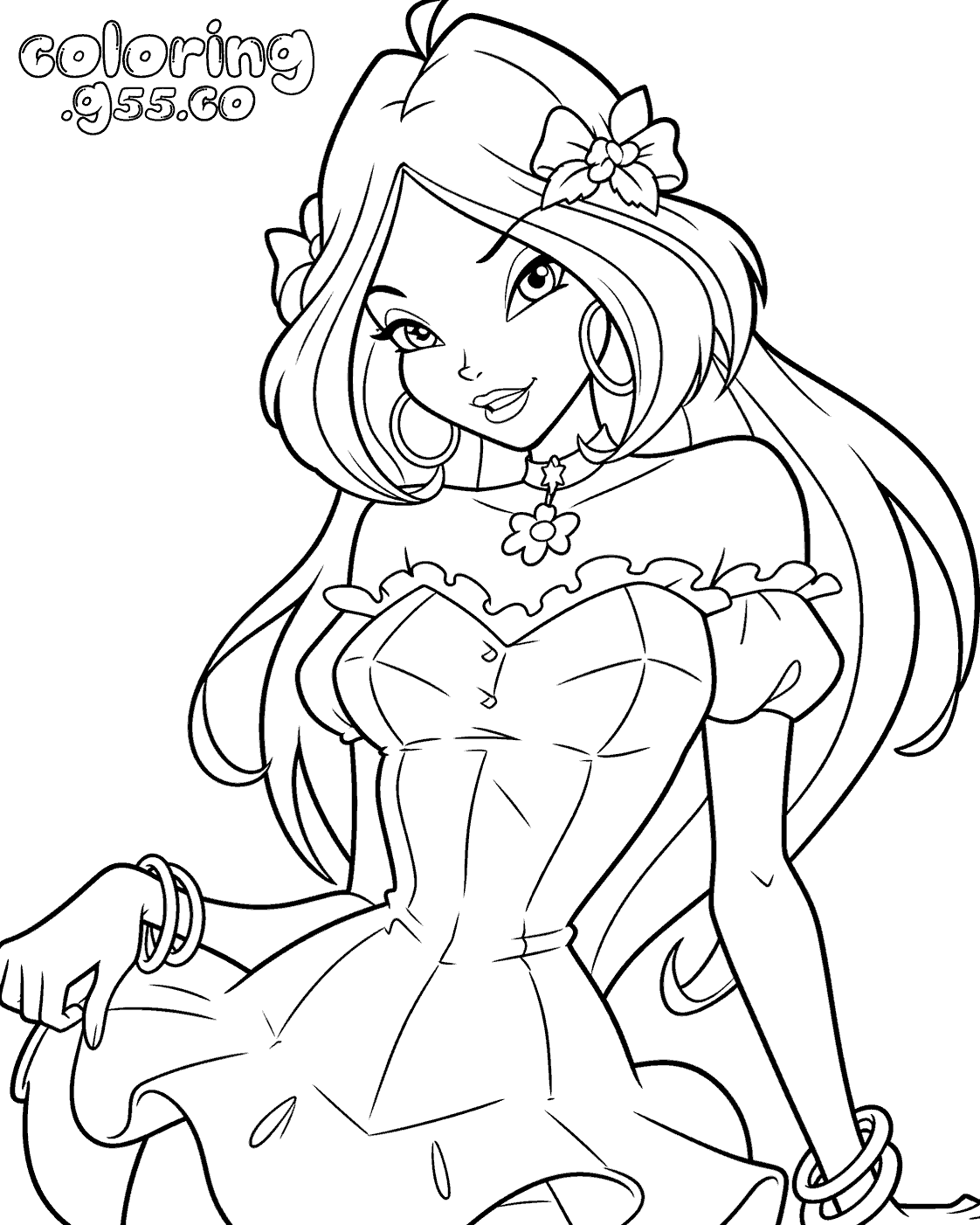 winx club flora floral dress line art