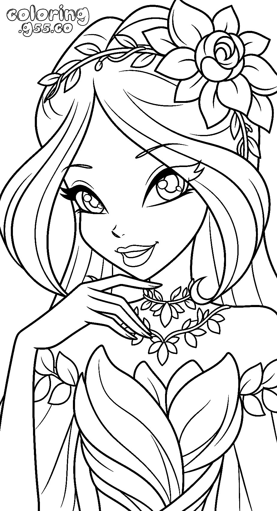 winx club flora flower crown line art