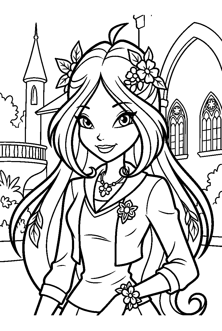 winx club flora in alfea college line art