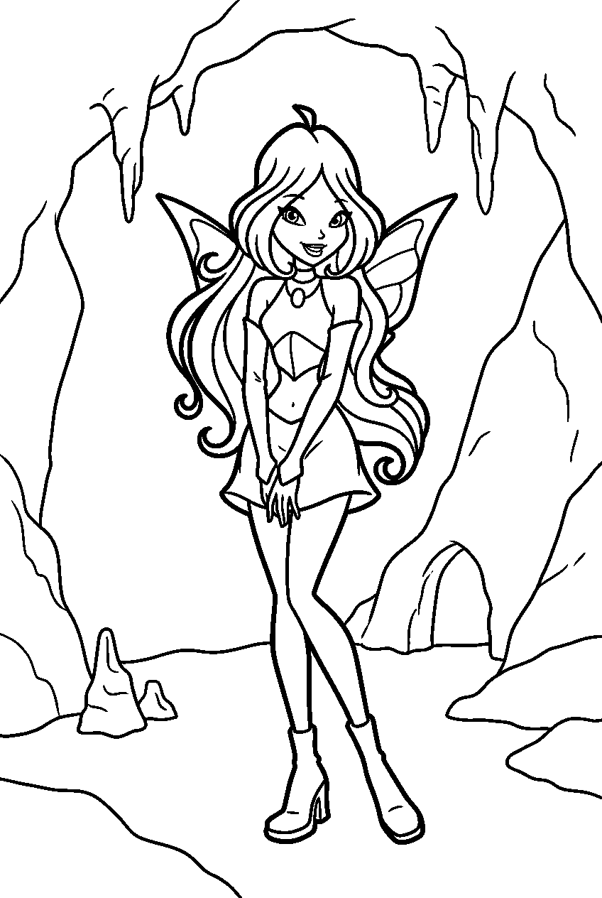 winx club flora in hidden cave line art