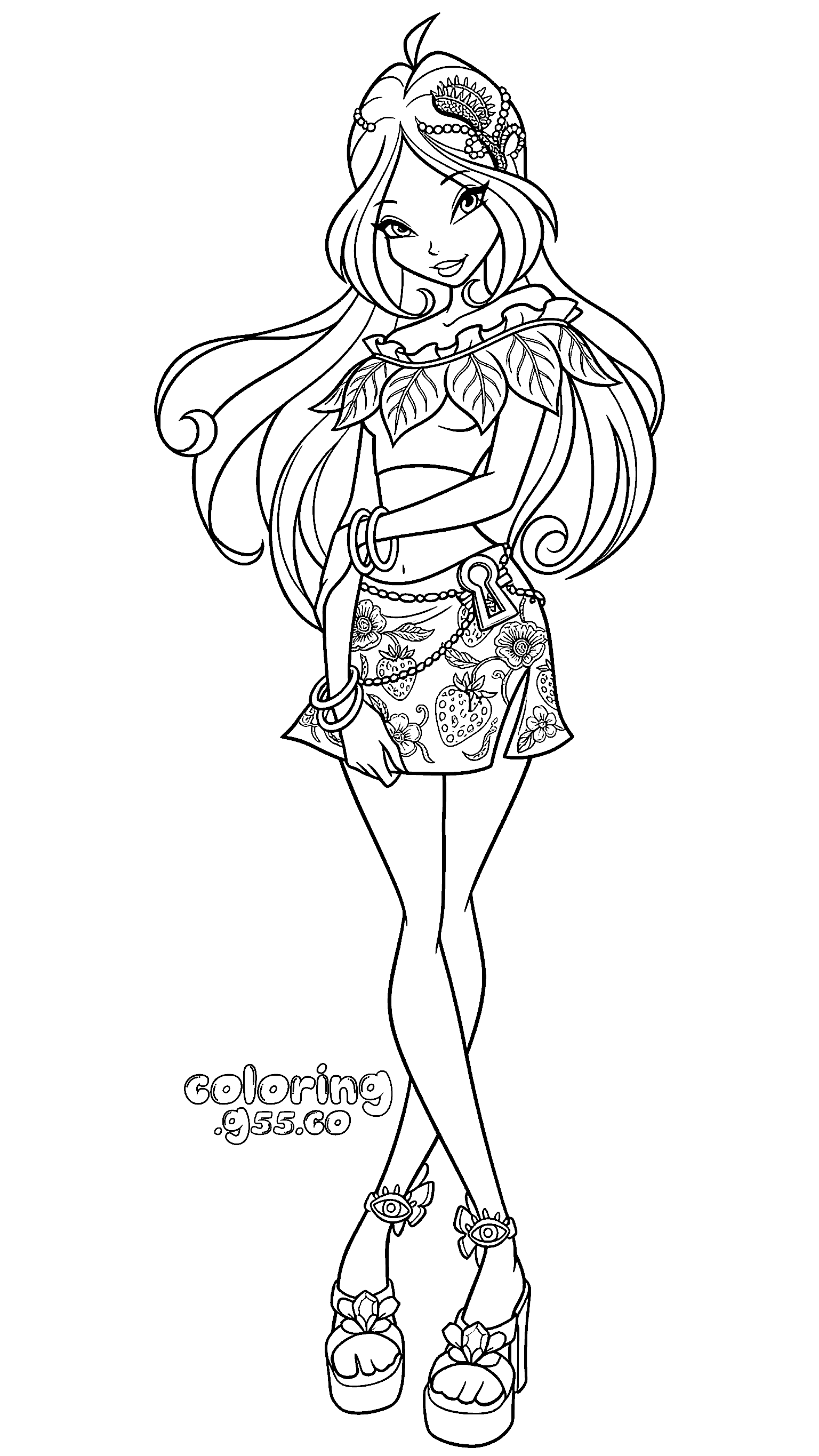 winx club flora leaf top strawberry skirt line arts for kids