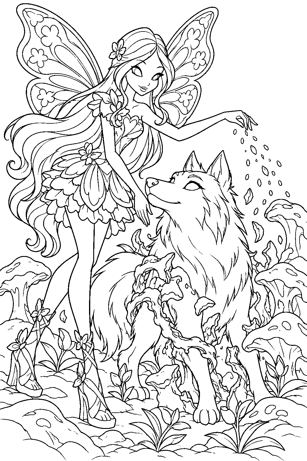 winx club flora using orchid seeds to amarok from mutant fungi line art