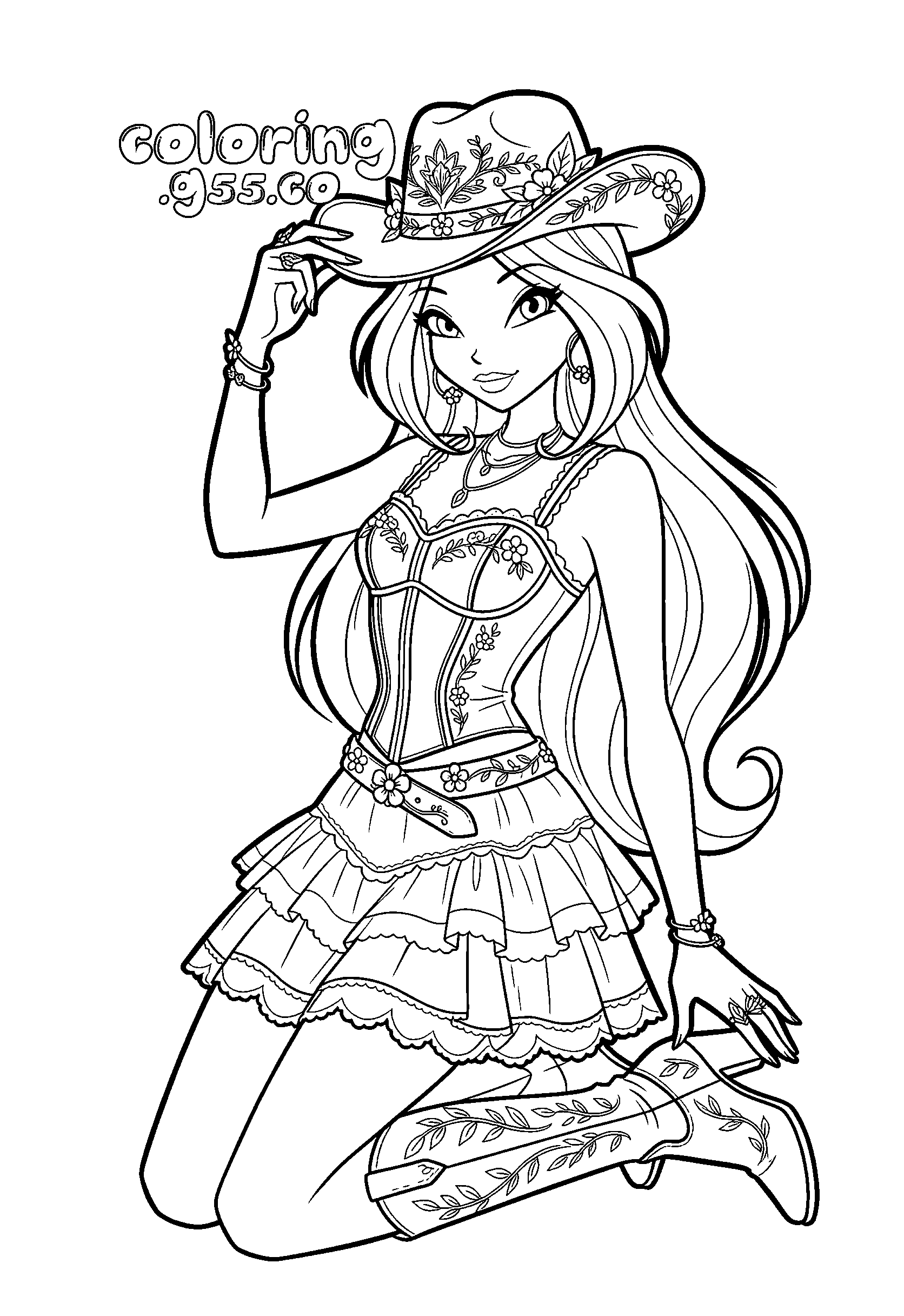 winx club flora western cowgirl hat line arts for kids