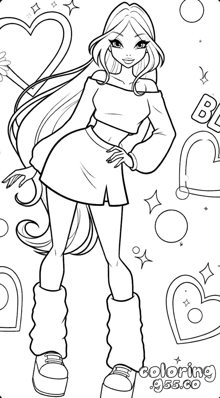winx club flora y2k fashion coloring sheets for kids