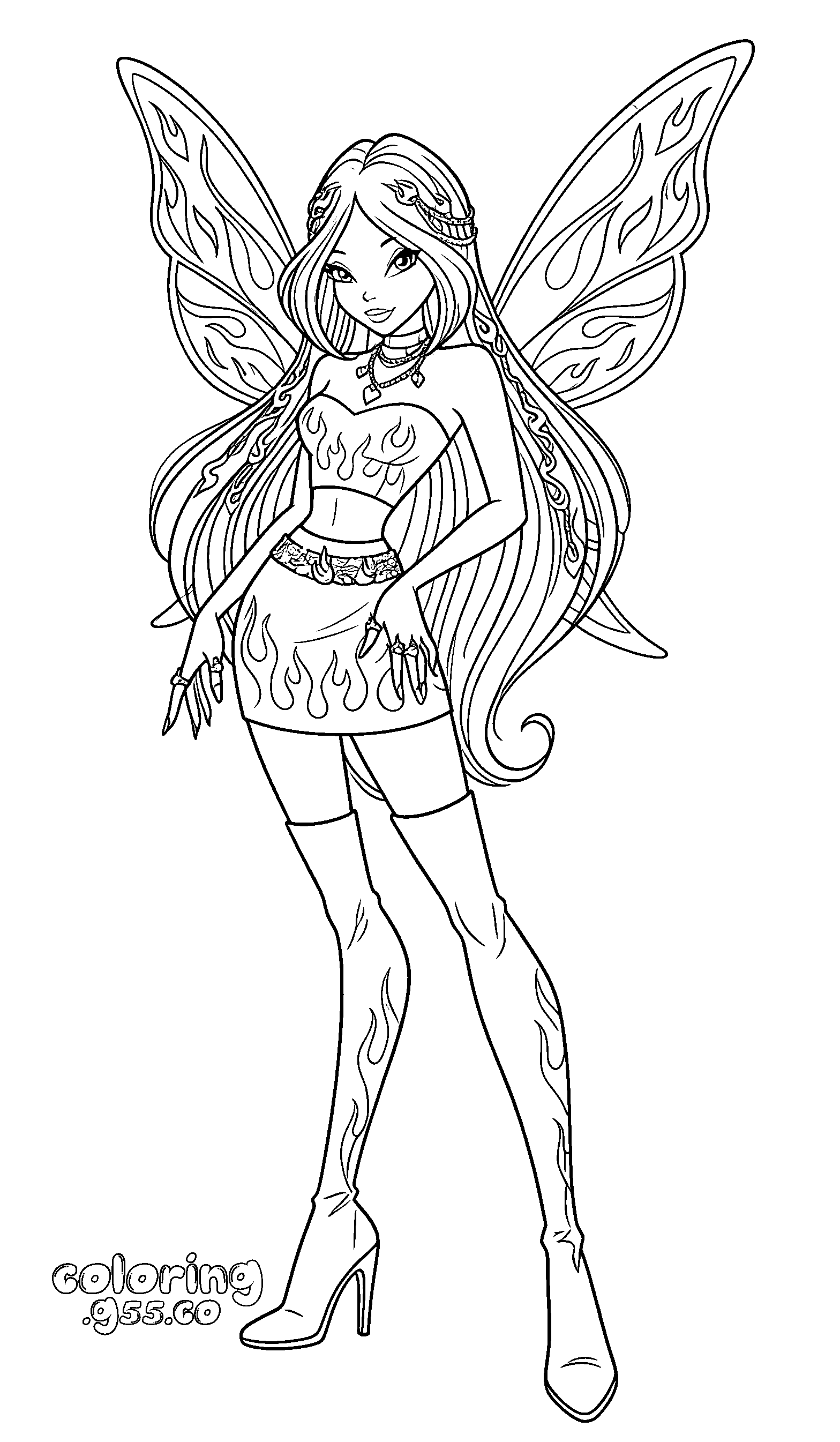 winx club flora y2k flame outfit line art