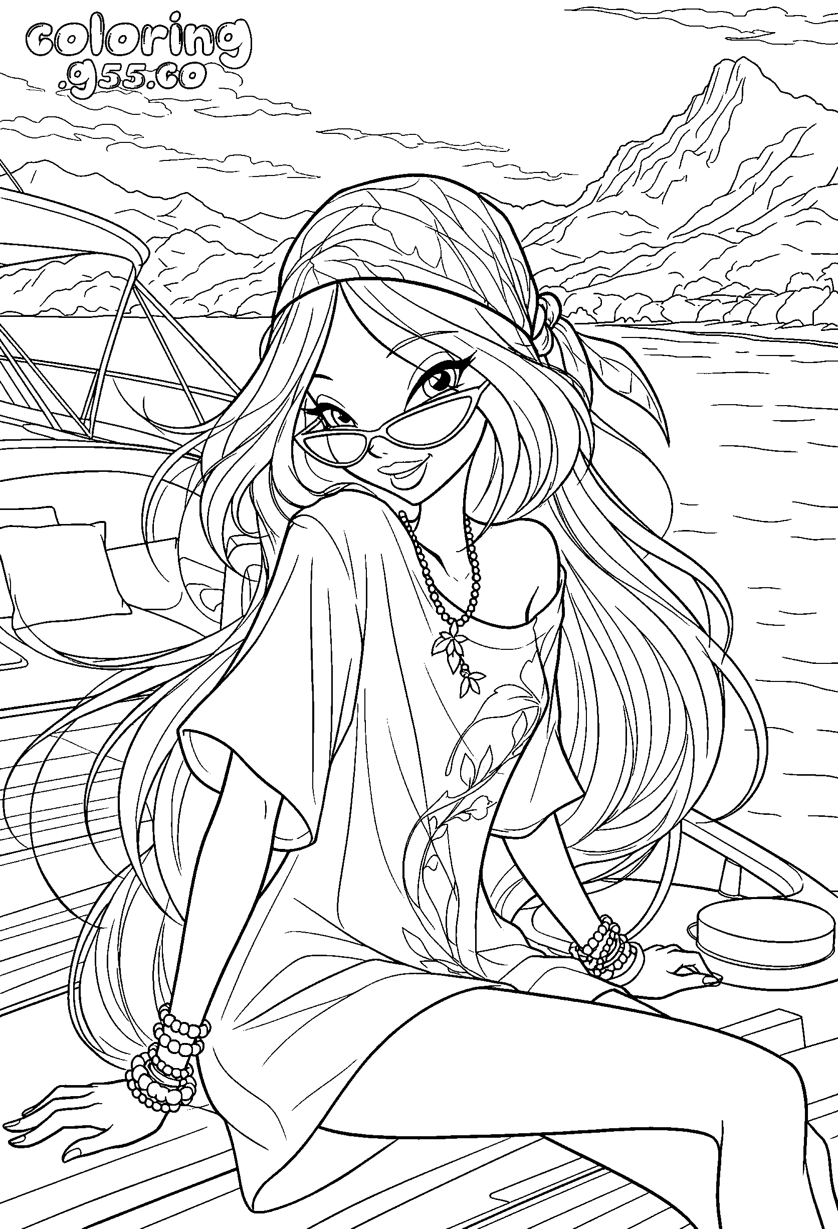 winx club flora yacht vacation line art