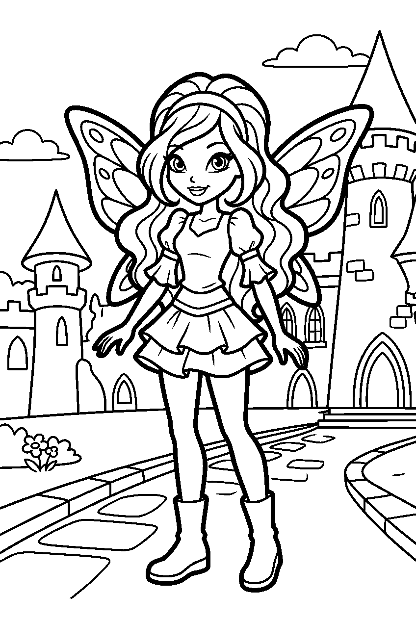 winx club stella in alfea college line art