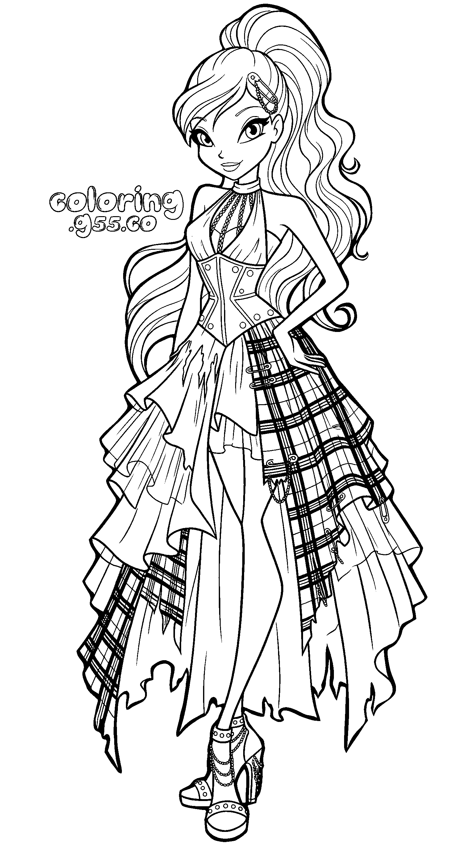 winx club stella punk plaid corset dress line arts for kids