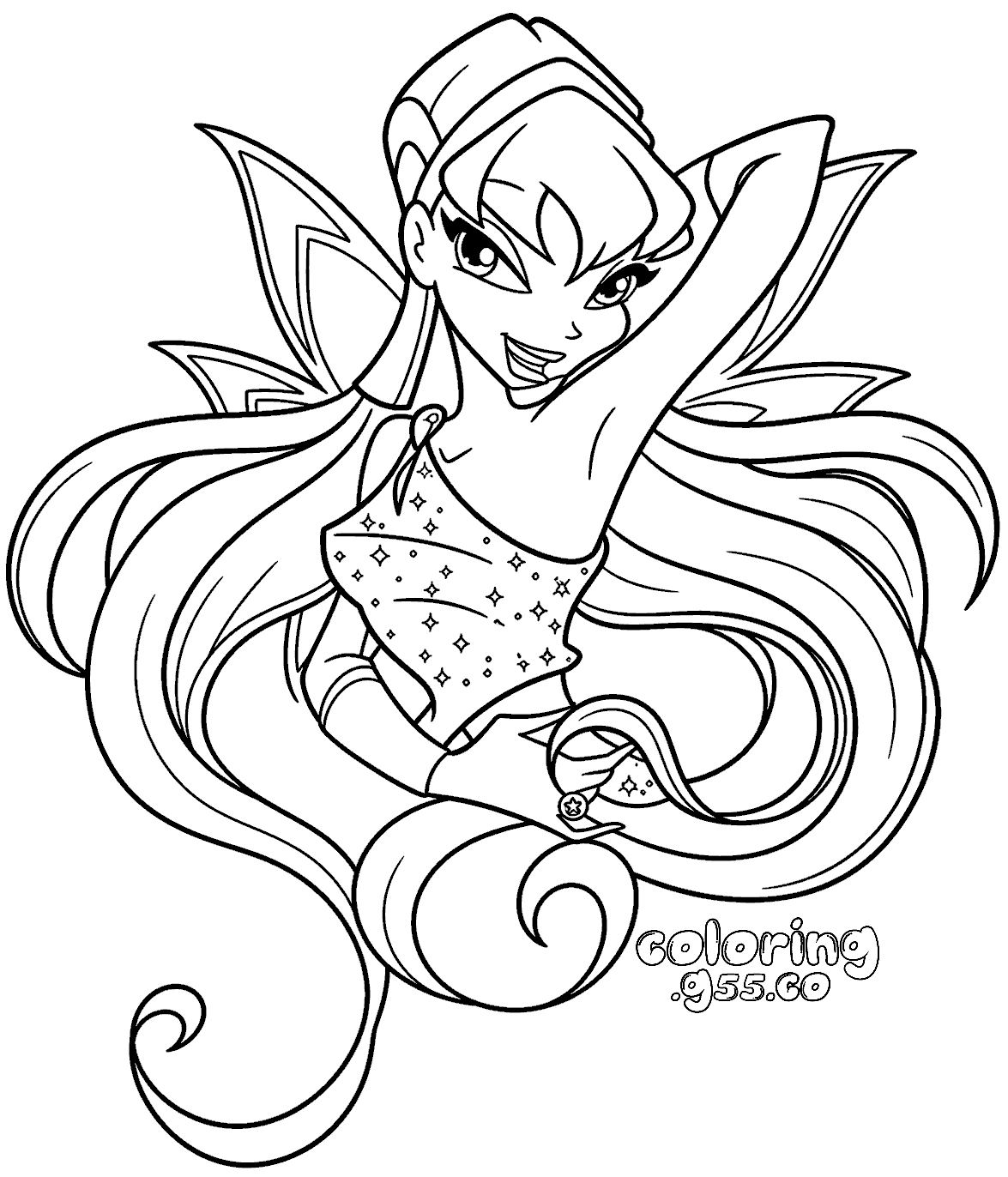 winx club stella sparkly one shoulder top portrait line arts for kids