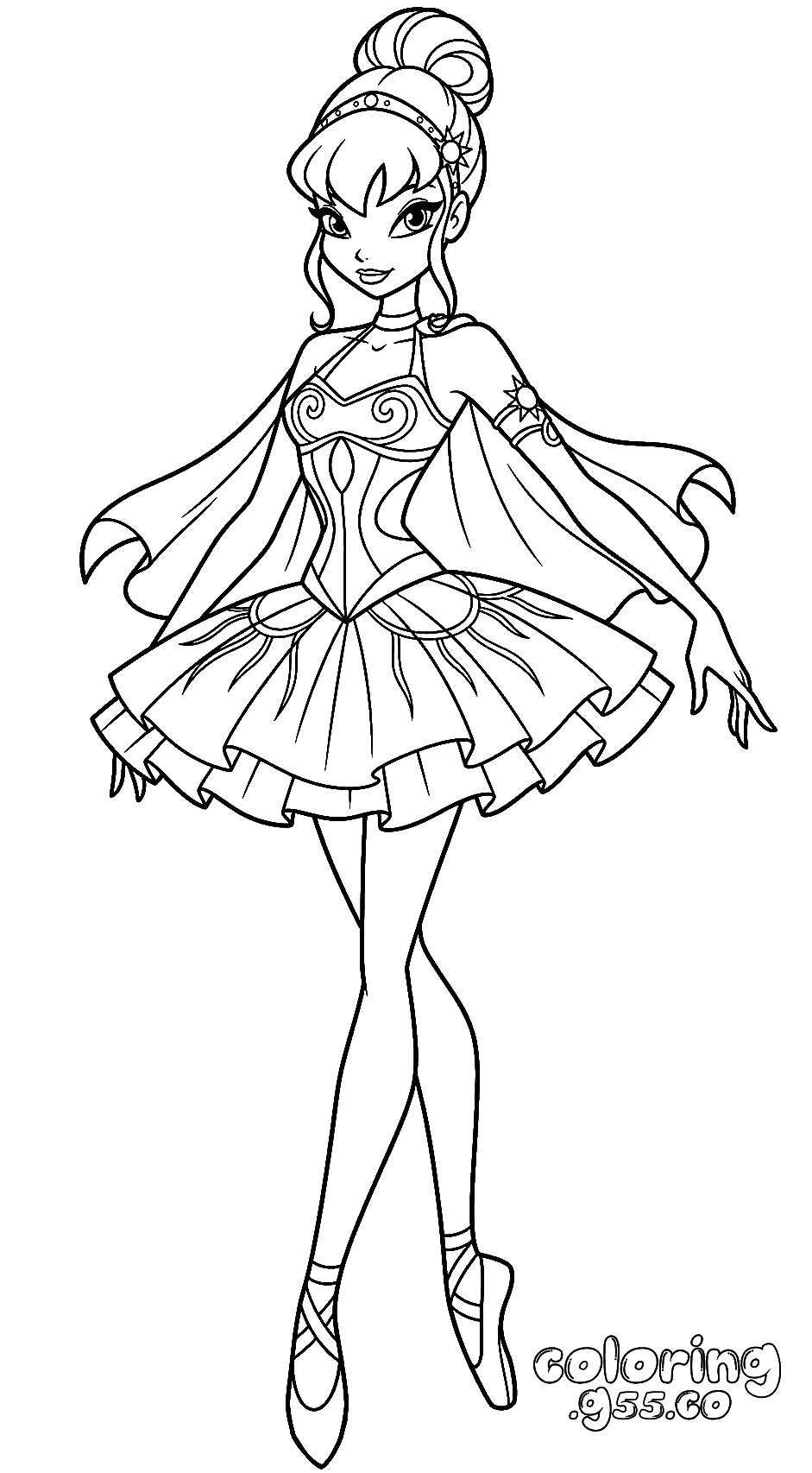 winx stella ballerina dress line art