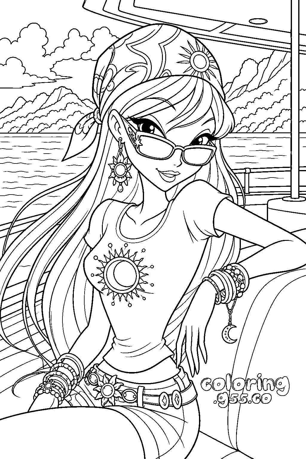 winx stella boat vacation line art for kids