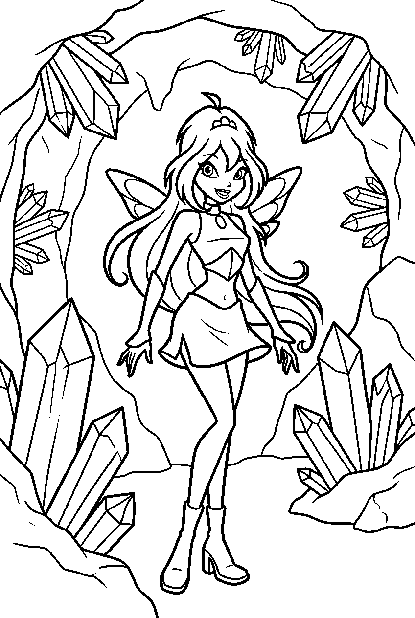 winx club characters in crystal cave line art
