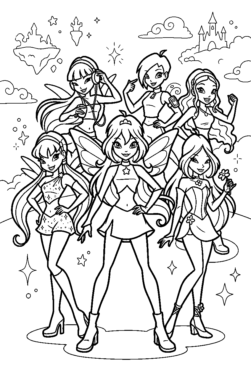 winx club characters in magical dimension line art