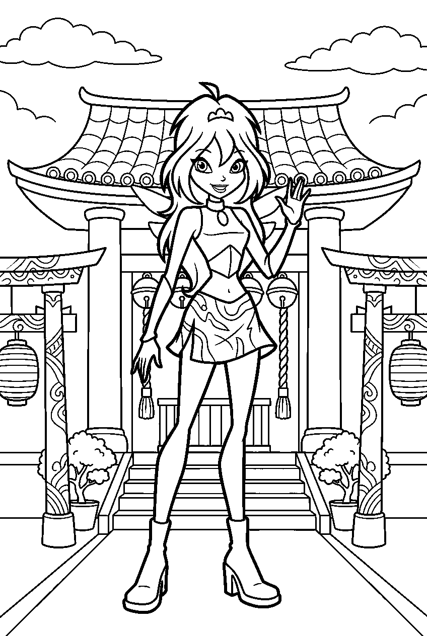 winx club characters in sacred shrine line art
