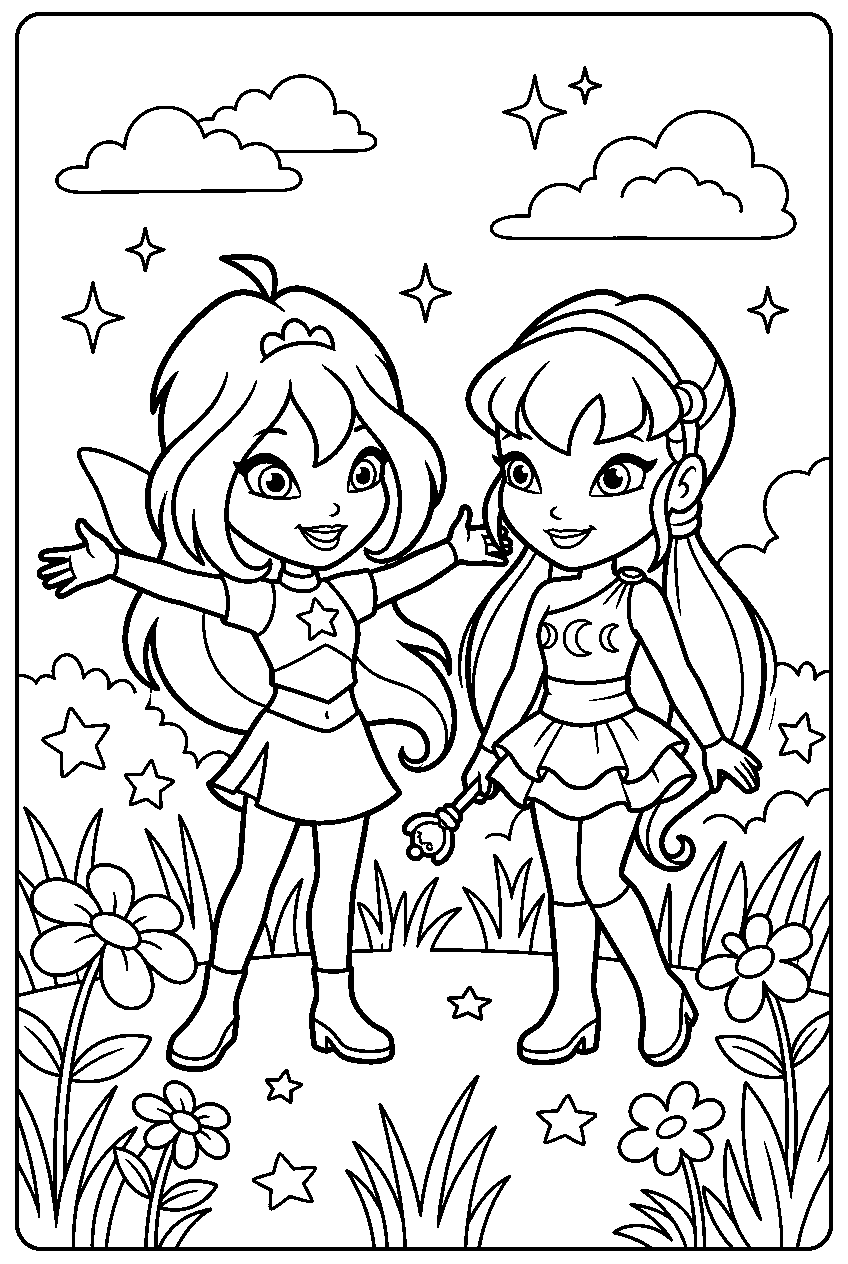 winx club characters in starlight meadow line art