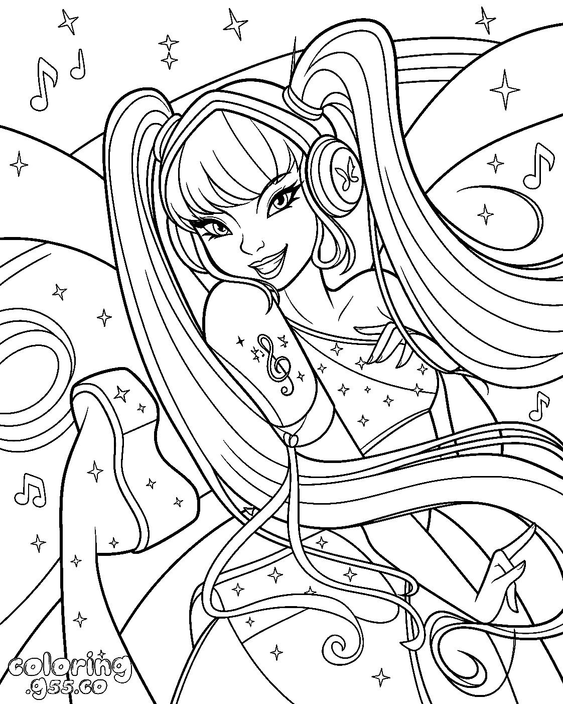 winx club musa concert magic line art for kids